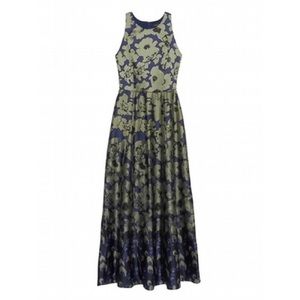 BR Green Floral Contrast Stitch Maxi Dress